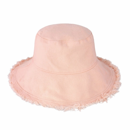 Wide Brim Frayed Bucket Hat for Summer – Lightweight Cotton Sun Hat